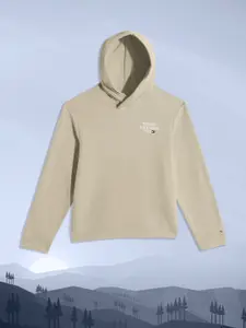 Tommy Hilfiger Girls Beige Hooded Solid Sweatshirt