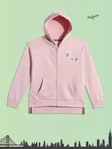 Tommy Hilfiger Girls Pink Hooded Solid Sweatshirt