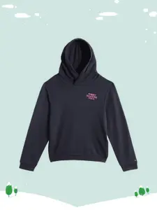 Tommy Hilfiger Girls Navy Blue Brand Logo Embroidered Hooded Sweatshirt