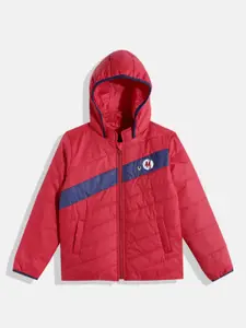Allen Solly Junior Boys Red & Navy Blue Striped Hooded Padded Jacket