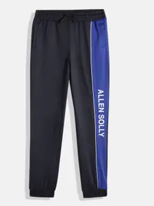 Allen Solly Junior Boys Solid Mid-Rise Sports Joggers With Side Taping & Brand Logo Print