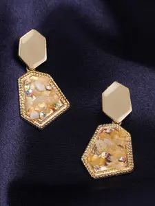 Unwind by Yellow Chimes Gold Toned Crystal Studded Drop Earrings