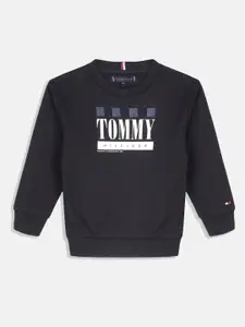 Tommy Hilfiger Boys Black Brand Logo Printed Sweatshirt