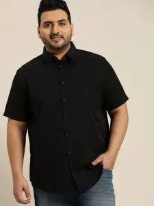 Sztori Men Plus Size Black Solid Casual Shirt