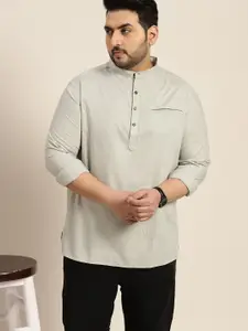 Sztori Men Plus Size Solid Band Collar Half Placket Pure Cotton Casual Shirt