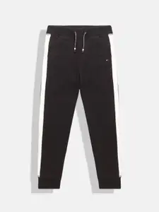 Tommy Hilfiger Boys Black Solid Pure Cotton Joggers with Side Striped Detail