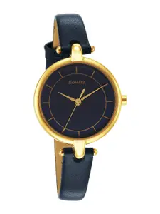 Sonata Women Brass Patterned Dial & Leather Straps Analogue Watch 87043YL03W