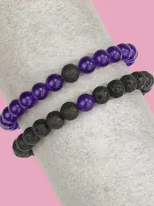 HOT AND BOLD Women 2 Black & Purple Amethyst Tribal Bracelet