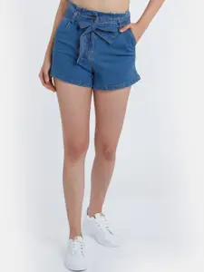 Zink London Women Blue Slim Fit High-Rise Denim Shorts