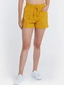 Zink London Women Yellow Slim Fit High-Rise Shorts