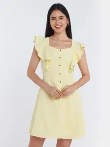 Zink London Women Yellow Back Tie A-Line Mini Dress