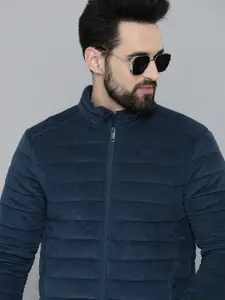 Levis Men Navy Blue Striped Quilted Jacket