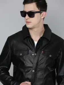 Levis Men Solid Leather Jacket