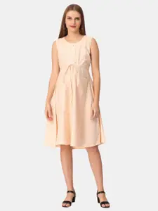 The Mom Store Beige Solid Maternity Fit And Flare Dress