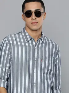 Levis Men Grey & White Relaxed Fit Striped Pure Cotton Casual Shirt