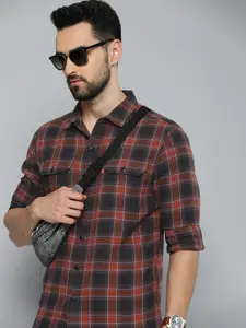 Levis Men Navy Blue And Maroon Slim Fit Tartan Checked Pure Cotton Casual Shirt