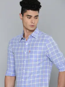 Levis Men Blue & White Slim Fit Windowpane Checks Casual Shirt