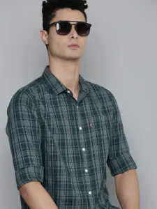 Levis Men Teal Green & Grey Slim Fit Tartan Checked Pure Cotton Casual Shirt