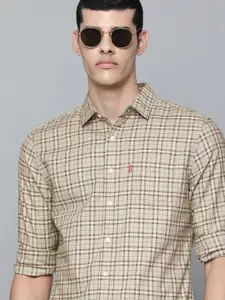 Levis Men Green Slim Fit Checked Casual Shirt