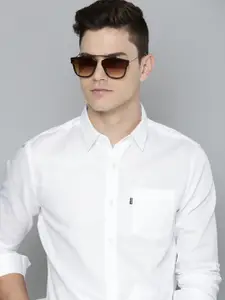 Levis Men White Slim Fit Self Design Pure Cotton Casual Shirt