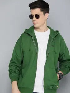 Levis Men Solid Drop-Shoulder Sleeves Hooded Pure Cotton Front-Open Sweatshirt