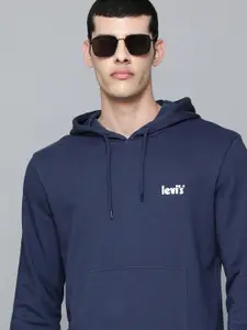Levis Men Navy Blue Brand Logo Embroidered Hooded Pure Cotton Sweatshirt