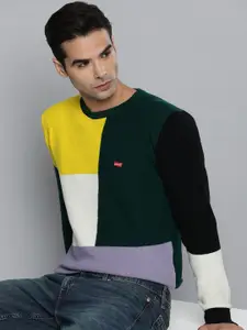 Levis Men Green & Yellow Colourblocked Pure Cotton Pullover Sweatshirt