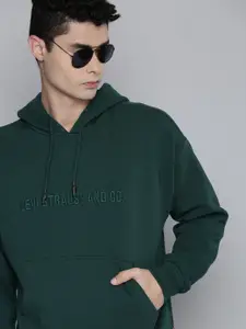 Levis Men Green Brand Logo Embroidered Hooded Sweatshirt