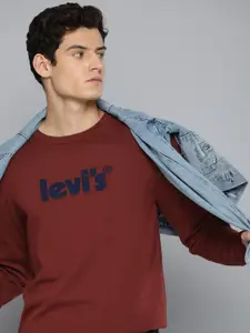 Levis Men Maroon Printed Pure Cotton Pullover Sweatshirt
