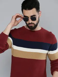 Levis Men Red & Navy Blue Striped Pullover
