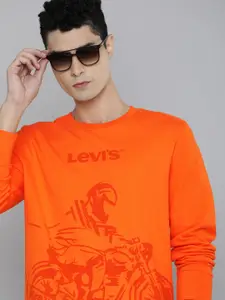 Levis Men Orange Graphic Printed Round-Neck Pure Cotton Pullover Sweatshirt