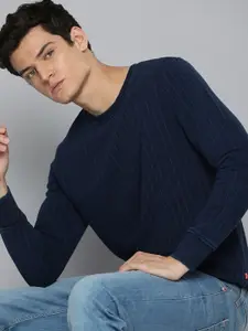 Levis Men Navy Blue Striped Pullover Sweatshirt
