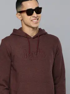 Levis Men Burgundy Brand Logo Embroidered Hooded Sweatshirt