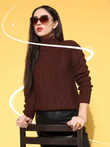 Berrylush Women Maroon Quirky Knits Bits Sweater