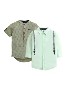 TONYBOY Boys Olive Green Premium Printed Casual Shirt