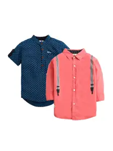 TONYBOY Boys Pack of 2 Teal, Peach Premium Printed Casual Shirt
