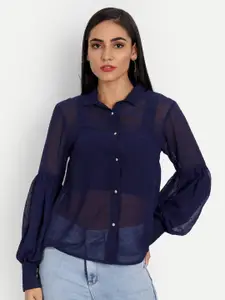 ESSQUE Blue Georgette Shirt Style Top