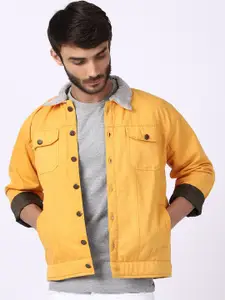VOXATI Men Yellow Washed Colourblocked Crop Denim Jacket