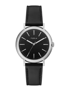 Furla Women Black Printed Dial & Black Leather Straps Analogue Watch