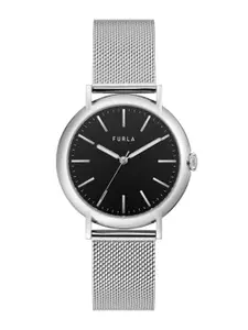 Furla Women Black Patterned Dial & Silver Toned Stainless Steel Bracelet Style Straps Digital Watch