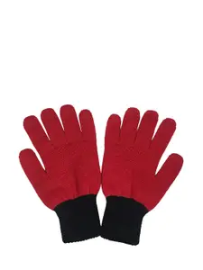 Gajraj Women Red Solid Woolen Winter Gloves