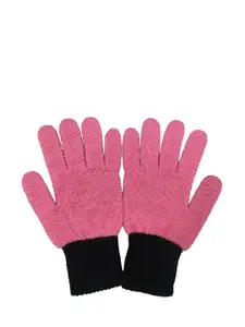 Gajraj Women Pink & Black Solid Winter Woolen Gloves