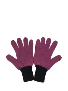Gajraj Women Black & Purple Winter Woolen Gloves