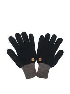Gajraj Men Black & Charcoal Grey Winter Acrylic Woolen Gloves