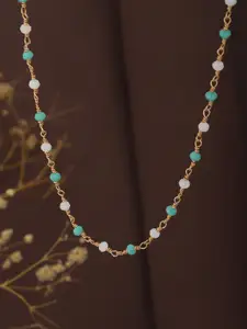 Carlton London Rose Gold-Plated & Sea Green Brass Necklace