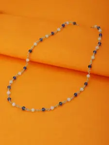 Carlton London Silver-Toned & Blue Beaded Brass Rhodium-Plated Necklace
