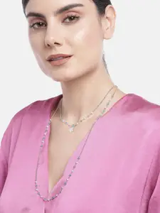 Carlton London Silver-Toned & Turquoise Blue Brass Rhodium-Plated Layered Necklace