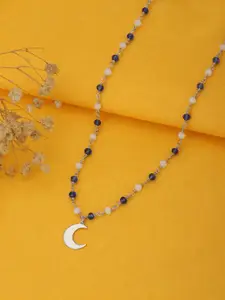 Carlton London Silver-Toned Rhodium-Plated White & Blue Brass Beaded Necklace