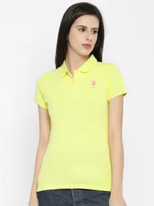U.S. Polo Assn. Women Women Yellow Solid Polo T-shirt
