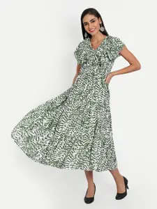 MINGLAY Green Floral Midi Dress